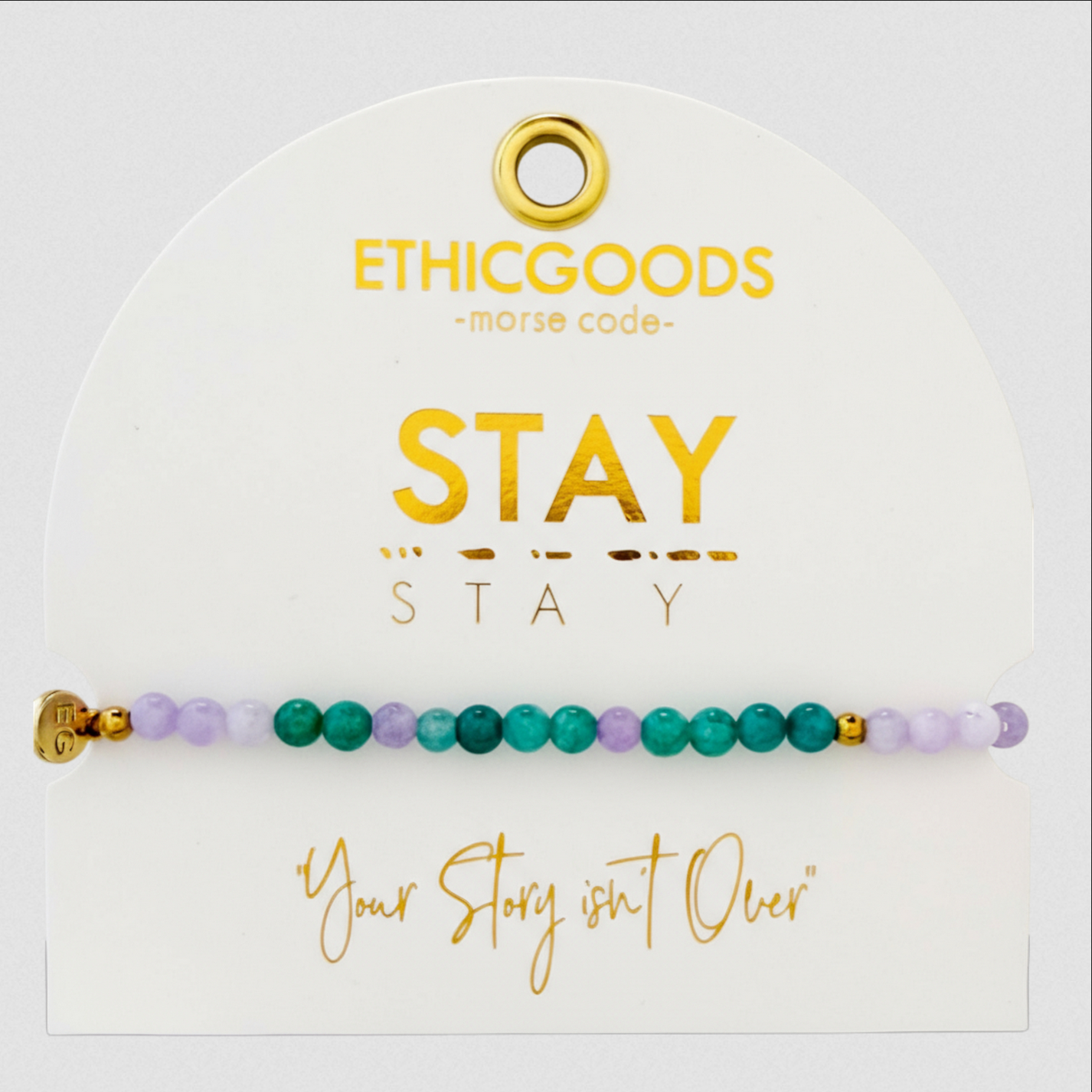 Bracelet with beads on a card displaying &