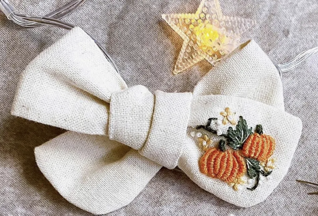 Embroidered Hair Bow