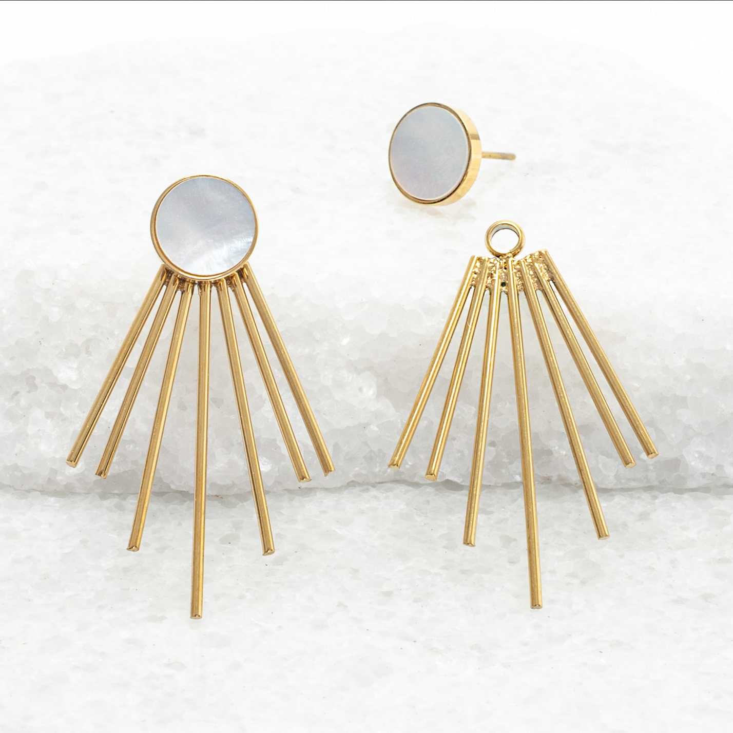 Caroline Mother-of-Pearl Stud + Fringe Earrings