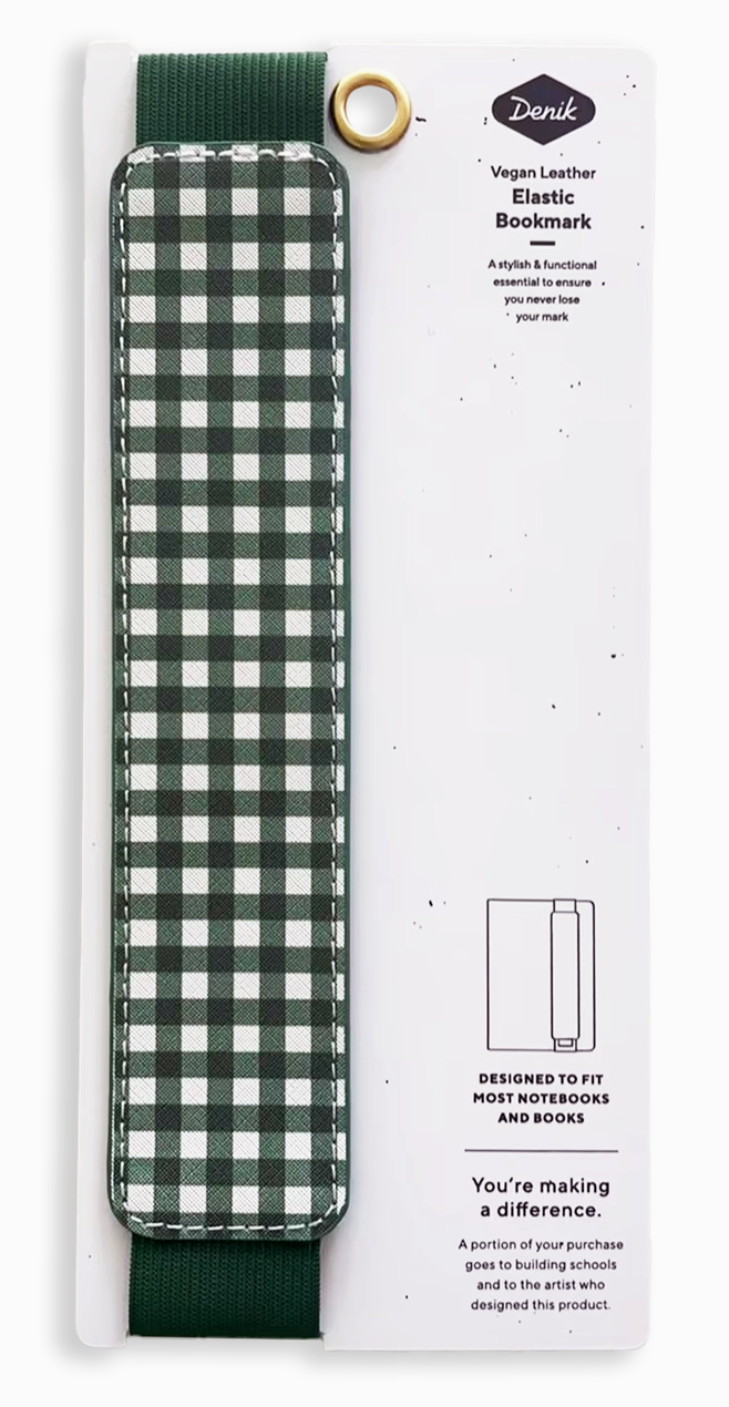 Green Gingham Vegan Elastic Bookmark