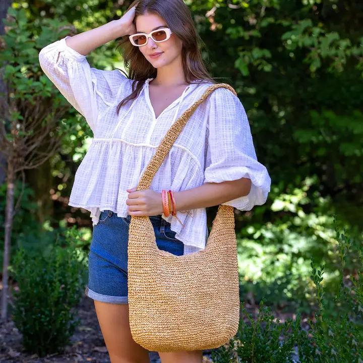 Valencia Natural Raffia Sling Bag