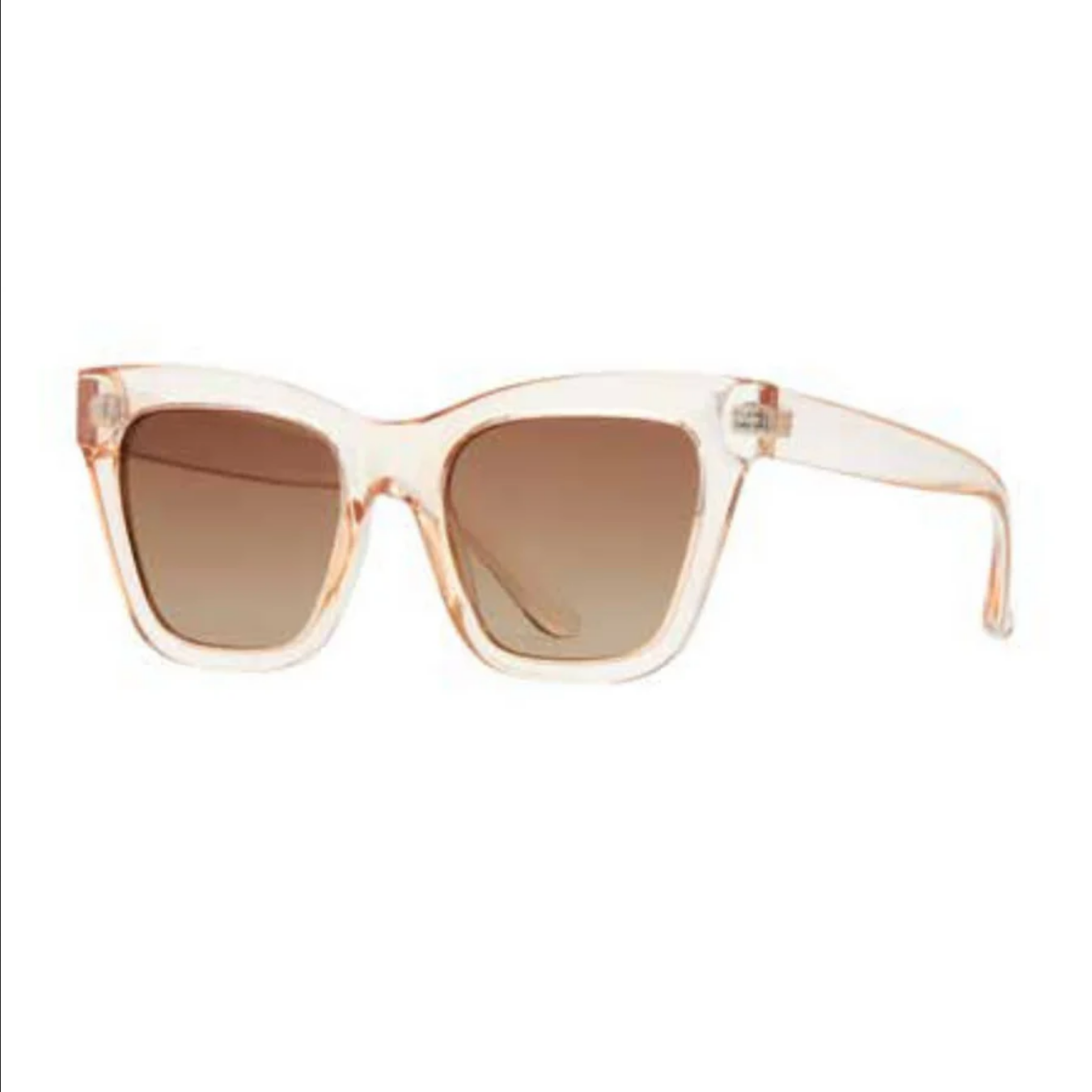 Clear frame sunglasses with dark lenses on a white background