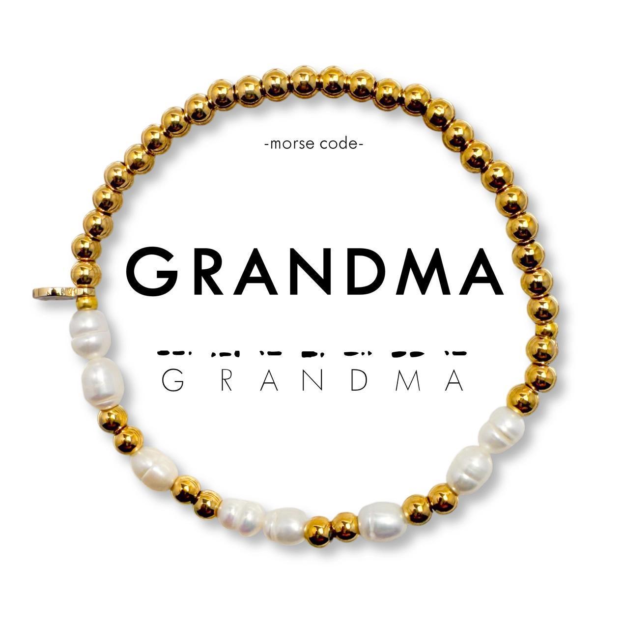 Gold and pearl beaded bracelet spelling &