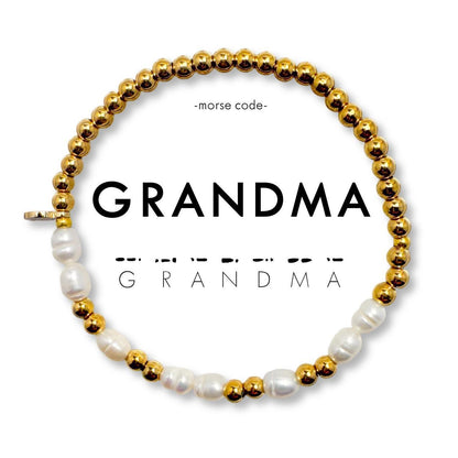 Gold and pearl beaded bracelet spelling &