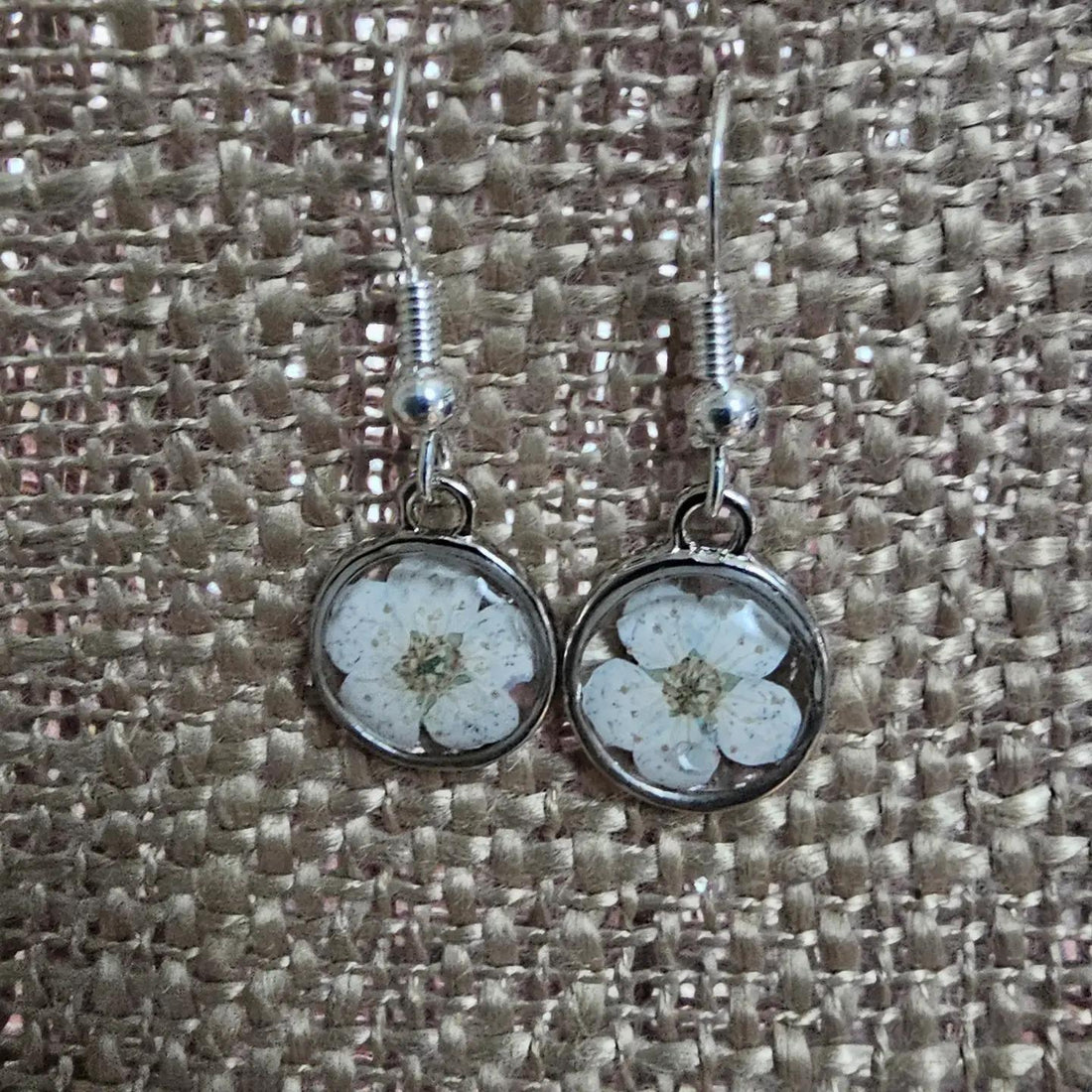 Pressed White Wildflower Earrings
