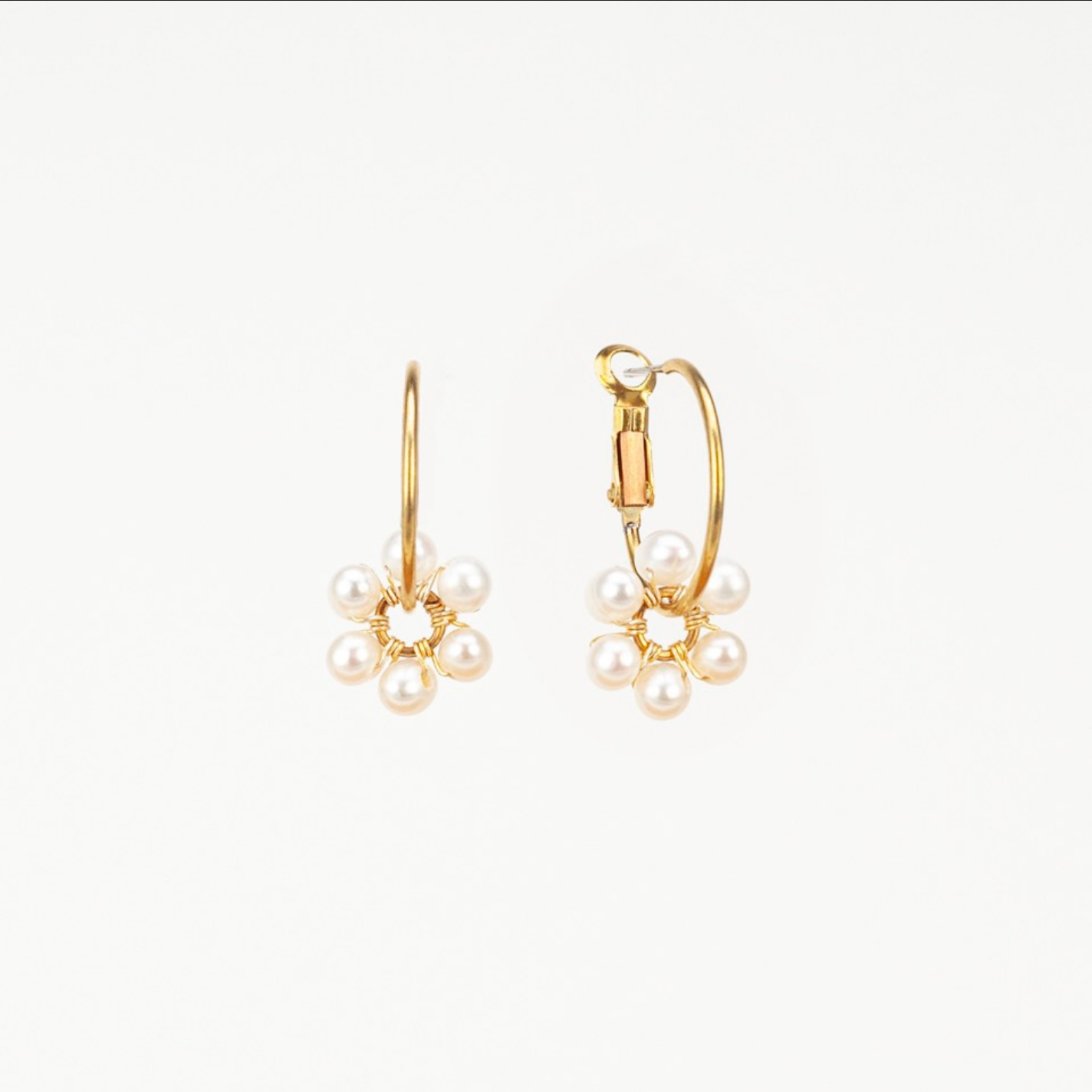 Pearl Daisy Charm Hoops