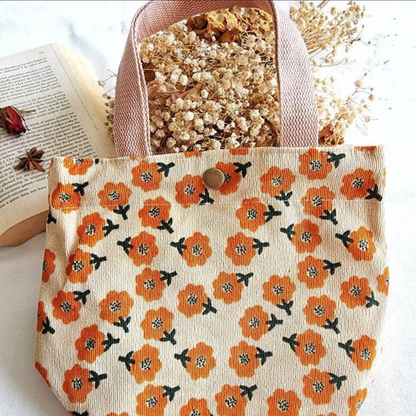 Orange Flower Printed Lunch Bag