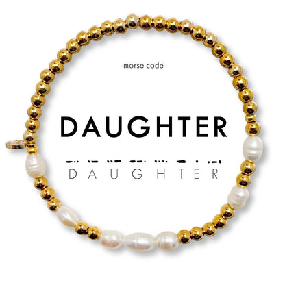 Bracelet with gold and pearl beads spelling &