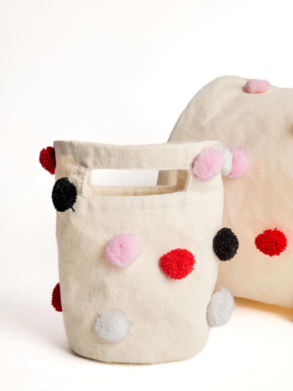 Pom Pom Canvas Basket