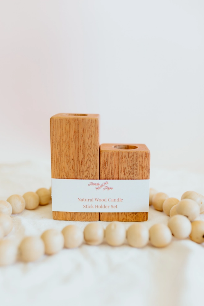 Wood Candle Stick Holder Set