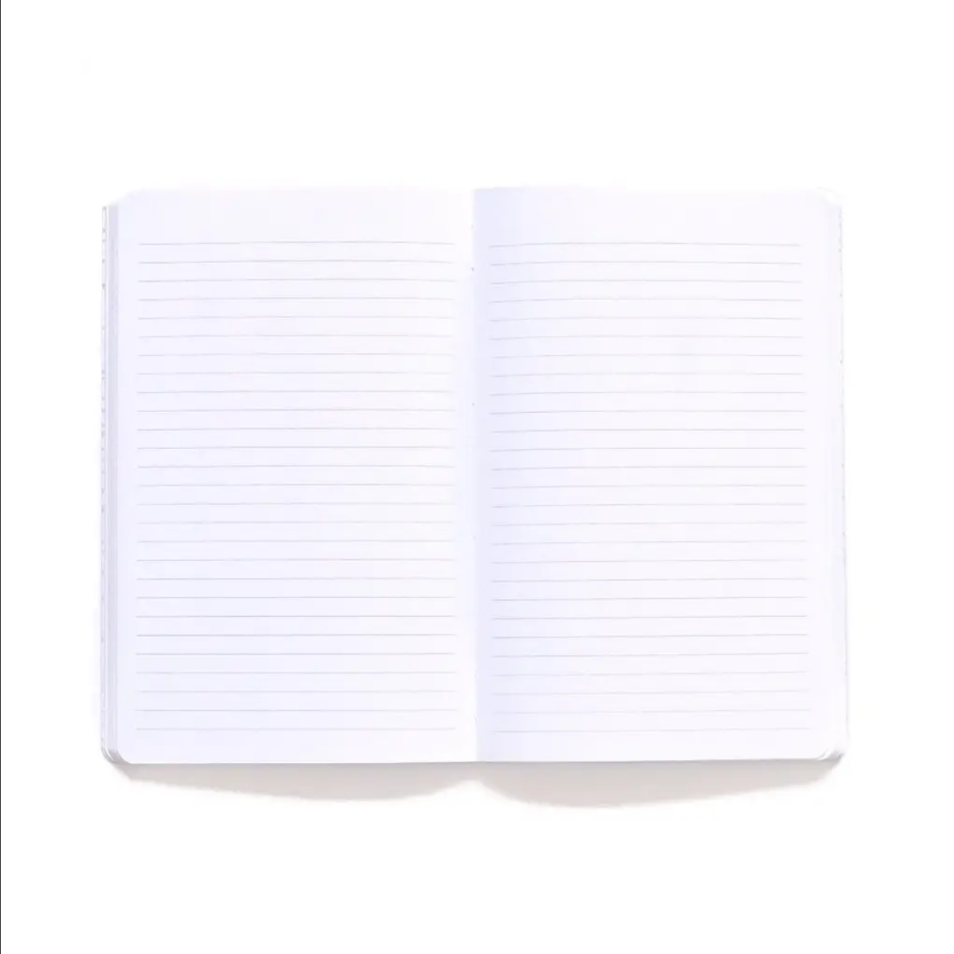 Open notebook with lined pages on a white background