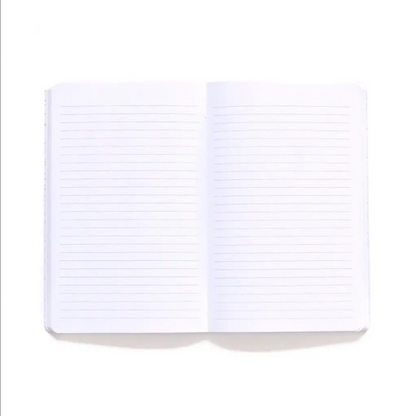 Open notebook with lined pages on a white background