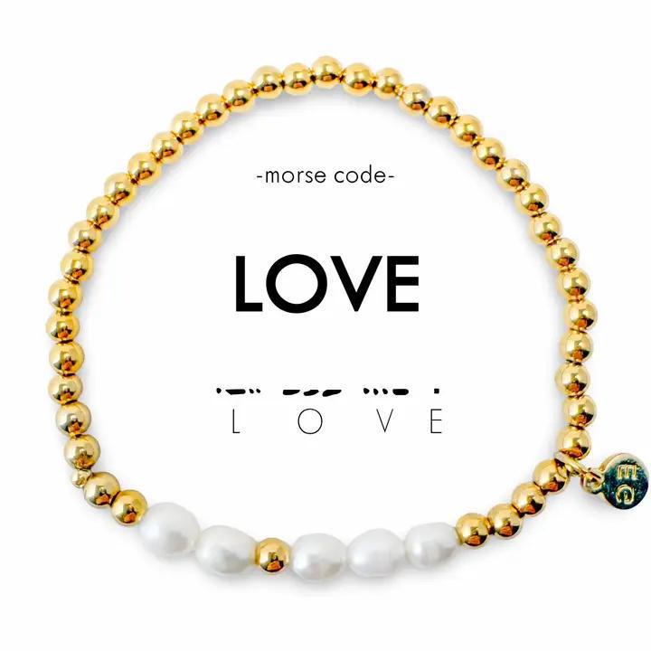 Love Pearl + Gold Morse Code Bracelet