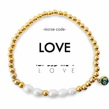 Love Pearl + Gold Morse Code Bracelet