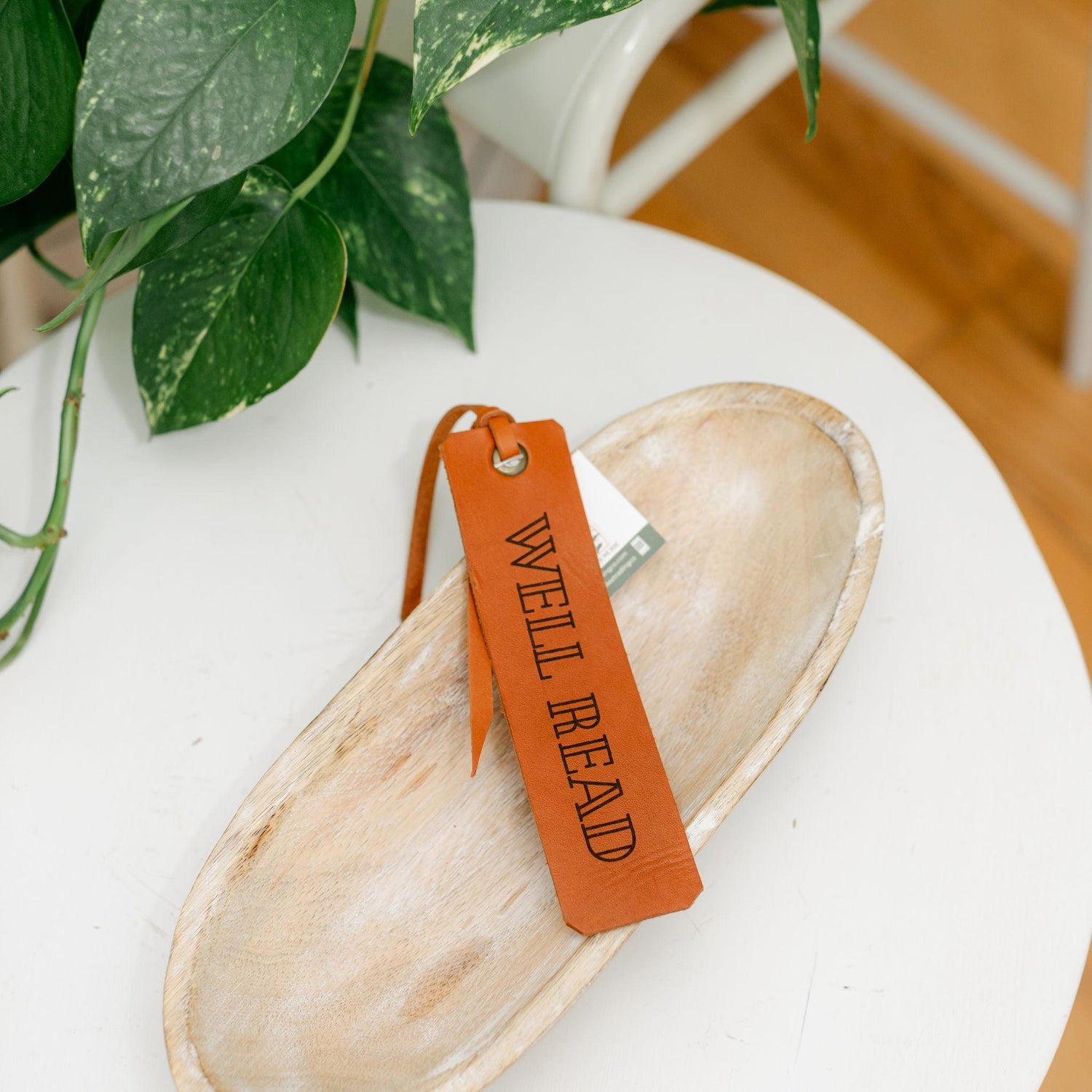 Leather bookmark with &