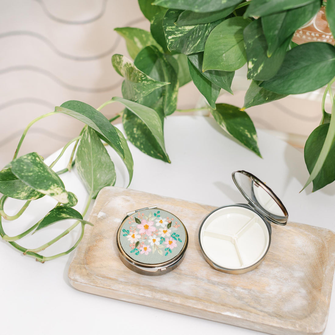 Embroidered Jewelry Box w/ Mirror