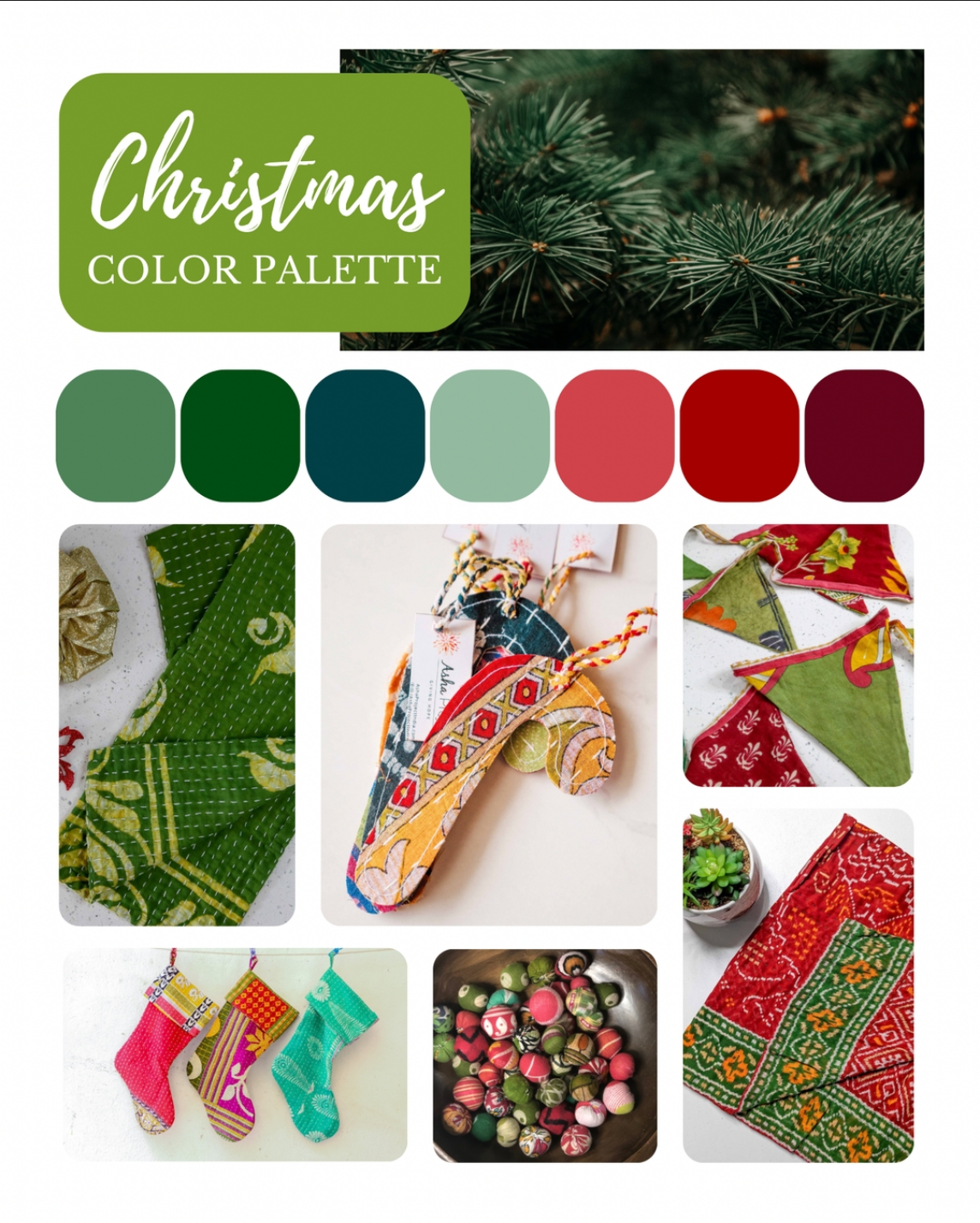 Christmas Kantha Kitchen Towel