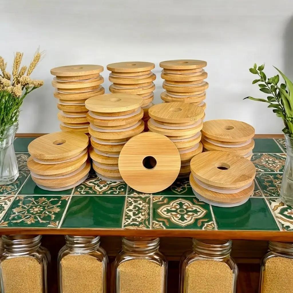 Bamboo Mason Jar Straw Lid