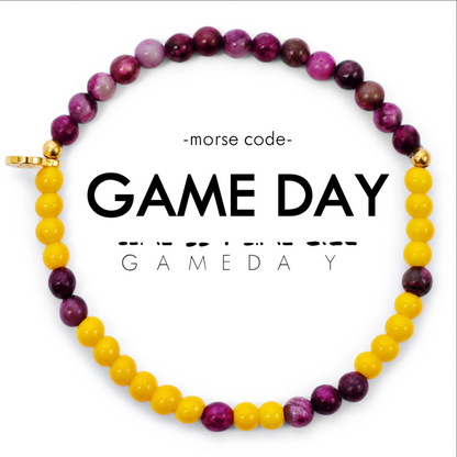 Bracelet with yellow and purple beads spelling &