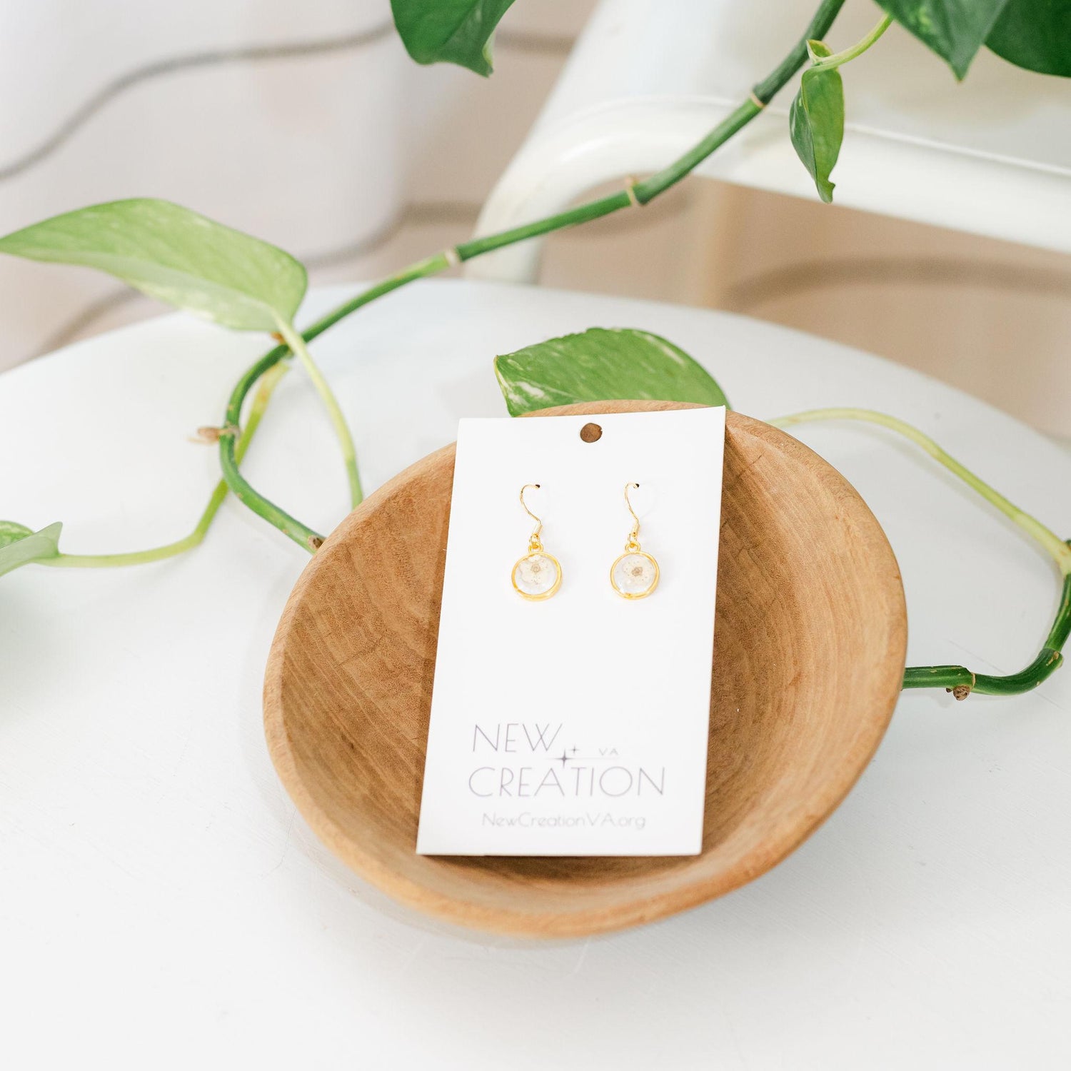 Pressed White Wildflower Earrings