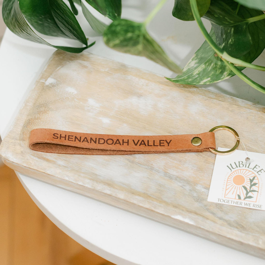 Leather wristlet keychain with &