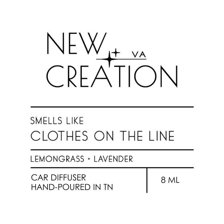 New Creation product label with scent and packaging details on a white background