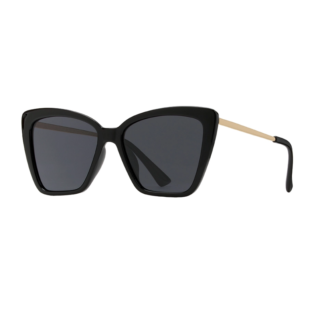 Black sunglasses with dark lenses on a white background