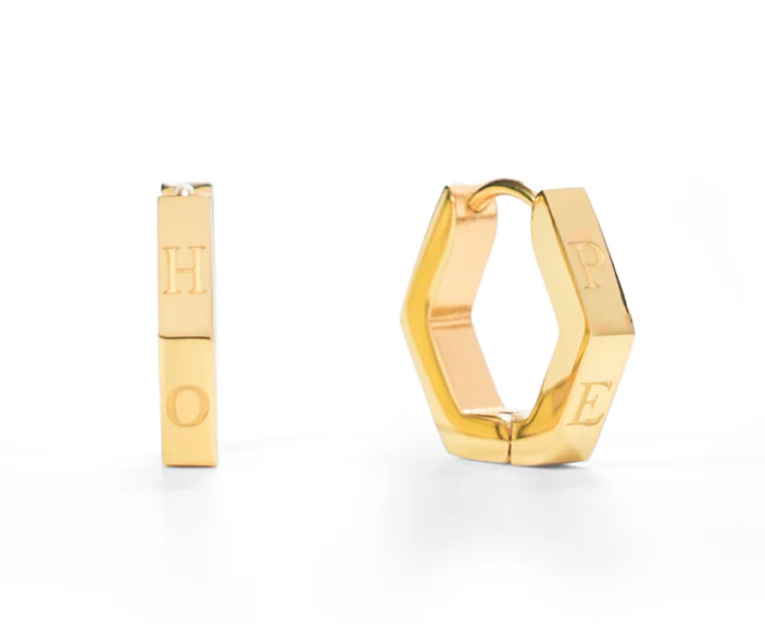 Hope in a Hexagon Huggie Earrings