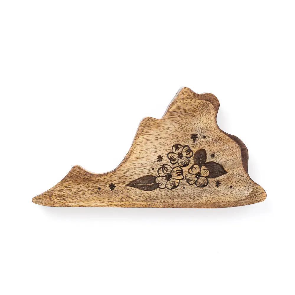 Wooden product with floral design on a white background