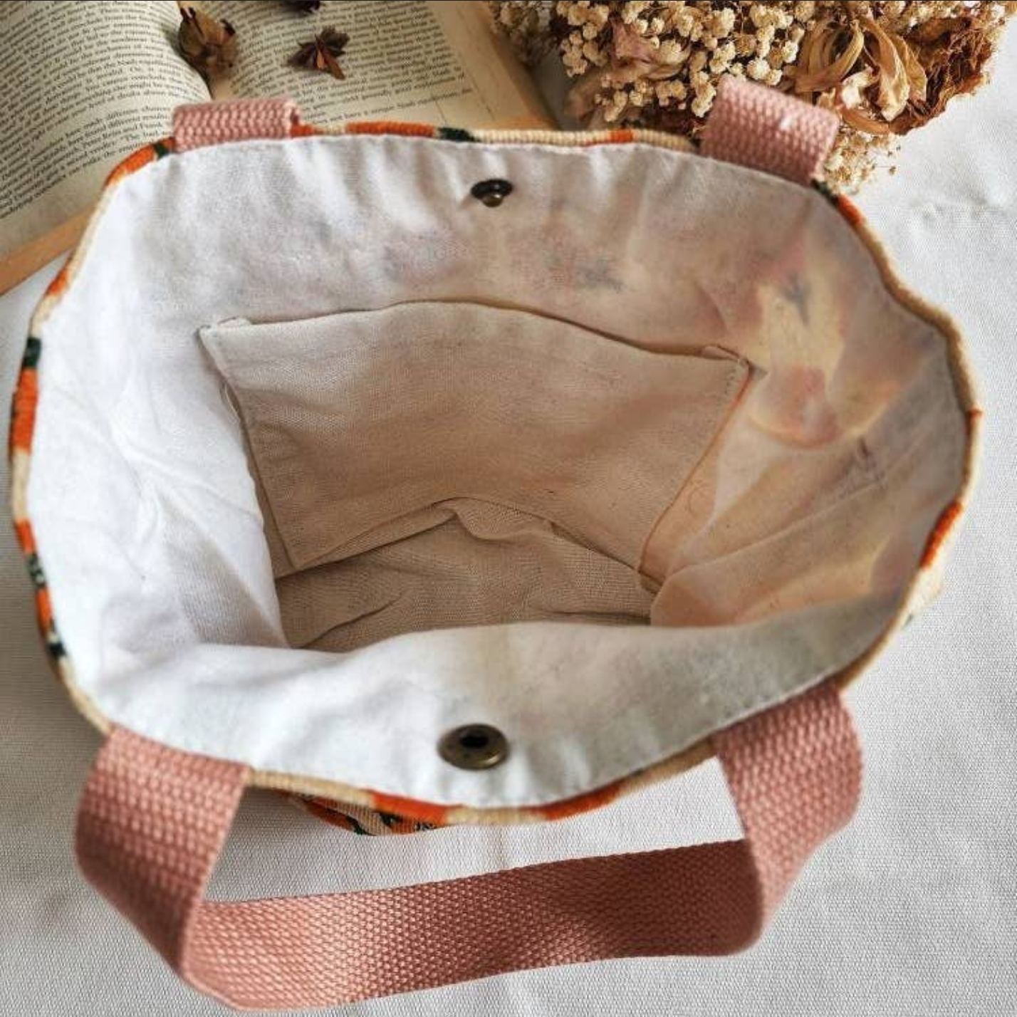 Orange Flower Printed Lunch Bag