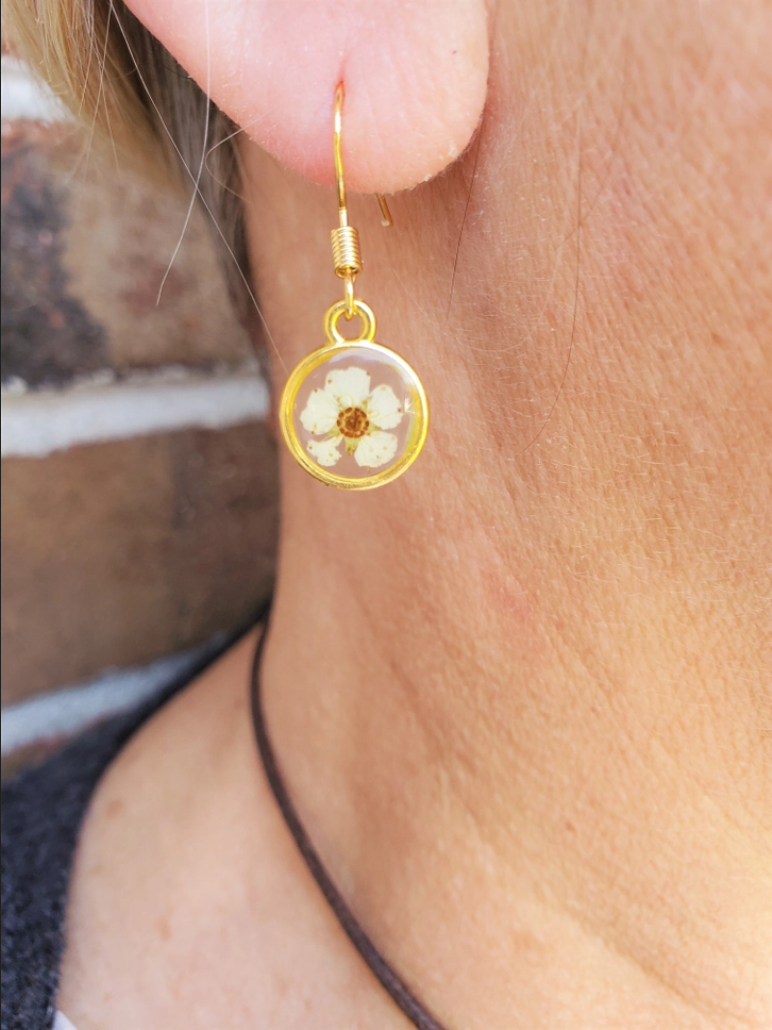 Pressed White Wildflower Earrings