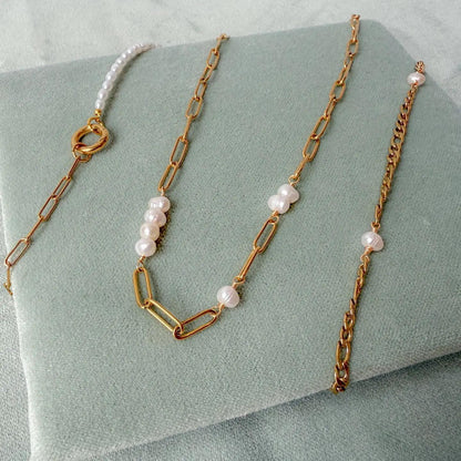 Hope Pearl + Gold Paperclip Necklace