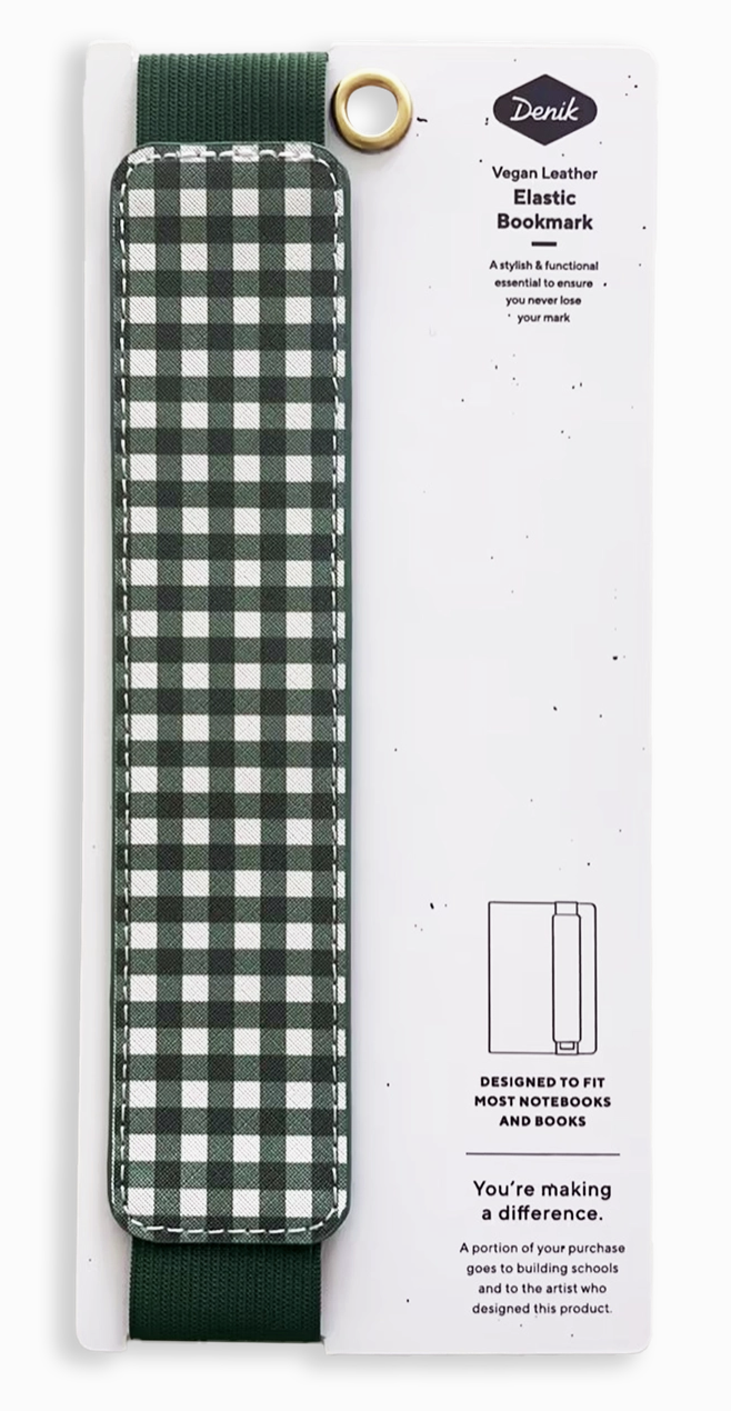 Green Gingham Vegan Elastic Bookmark