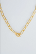 A gold paperclip chain necklace with a toggle clasp, photographed against a clean white background.