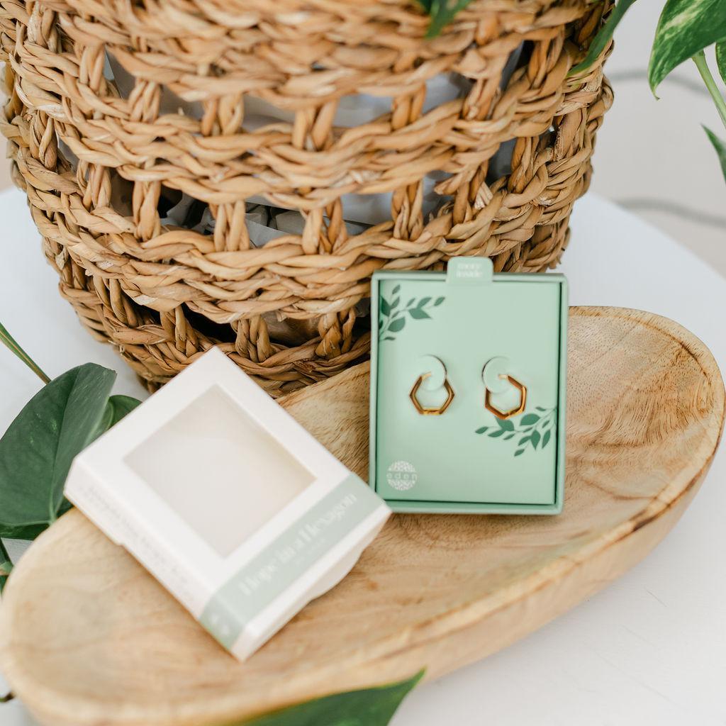 Hope in a Hexagon Huggie Earrings