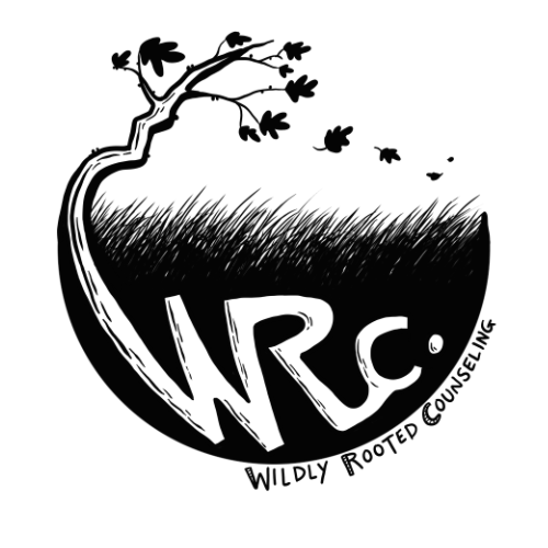 Logo of Wildly Rooted Counseling with a tree branch and leaves on a white background