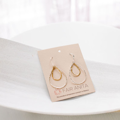 Mixed Metal Teardrop Dangle Earrings